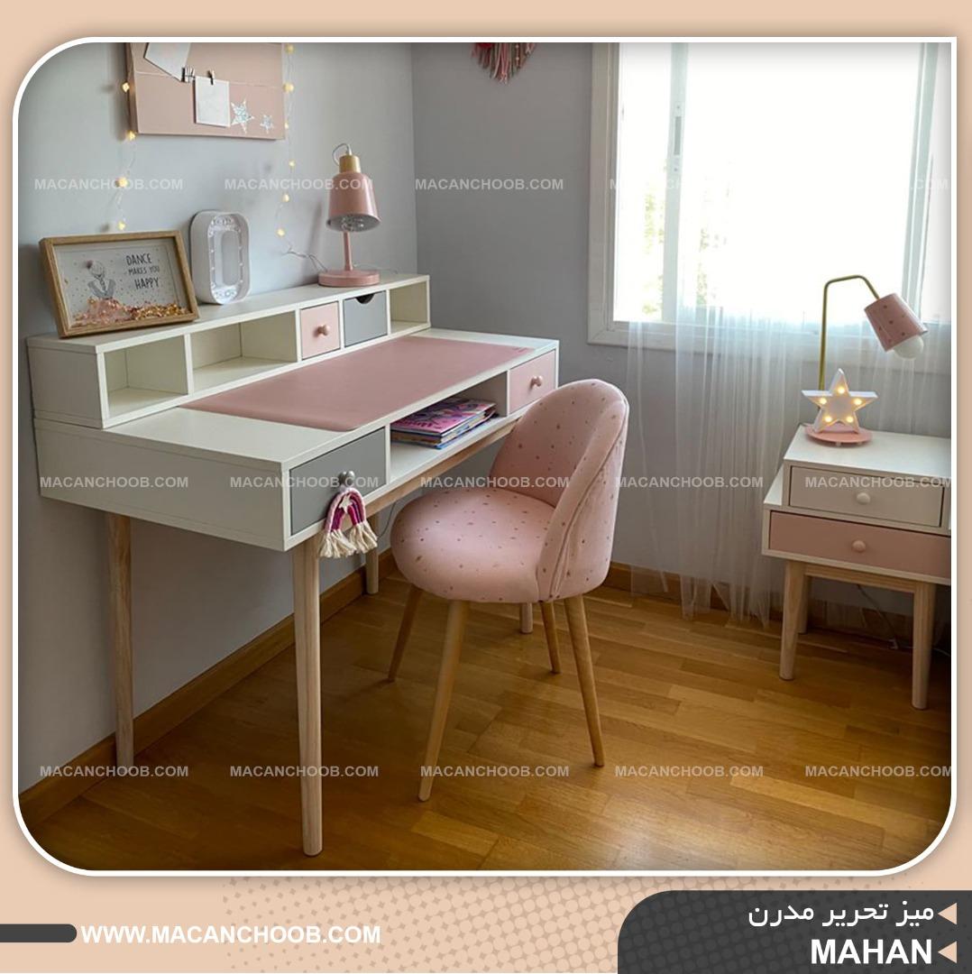 میز تحریر و مطالعه پایه و کلاف نگهدارنده چوبی با درب کشو های MDF مدل MAHAN